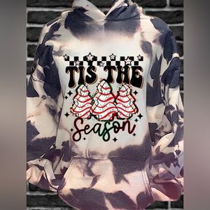 Bleached hoodie, with Christmas snack design on front, DTF